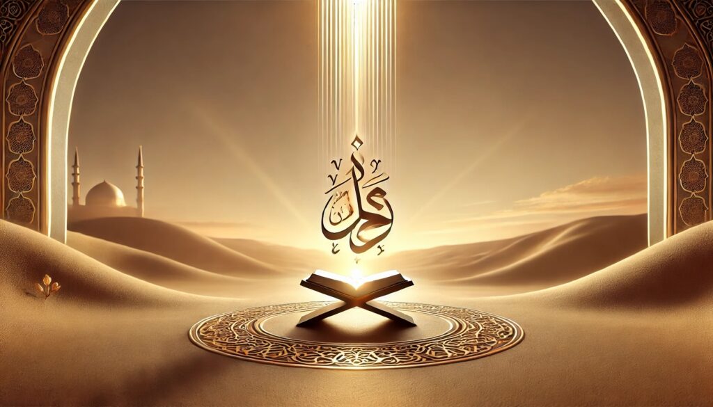 Die Propheten im Islam – Qur'an mit Muhammad Kalligraphie als Symbol für prophetische Führung